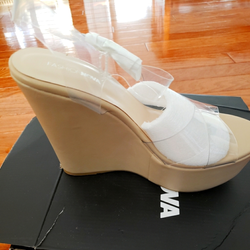 Fashion Nova clear/nude wedge heels size 8 1/2